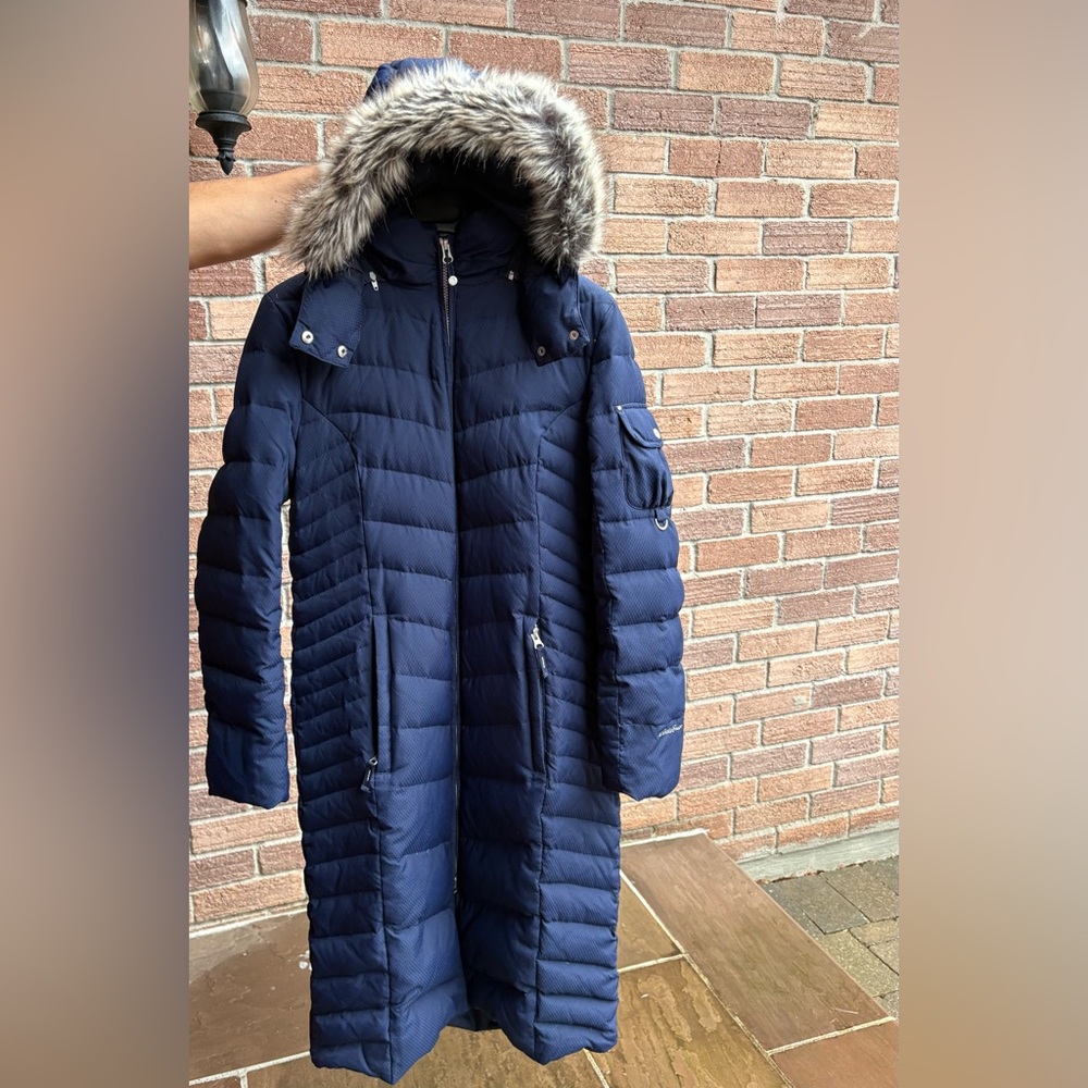 Eddie Bauer Sun Valley purple/navy down parka full length